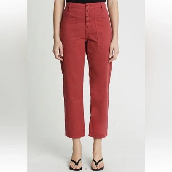 PISTOLA DENIM Tammy Trousers High Waisted Cropped Pants, Crimson Red, 26, NWT - Picture 1 of 7